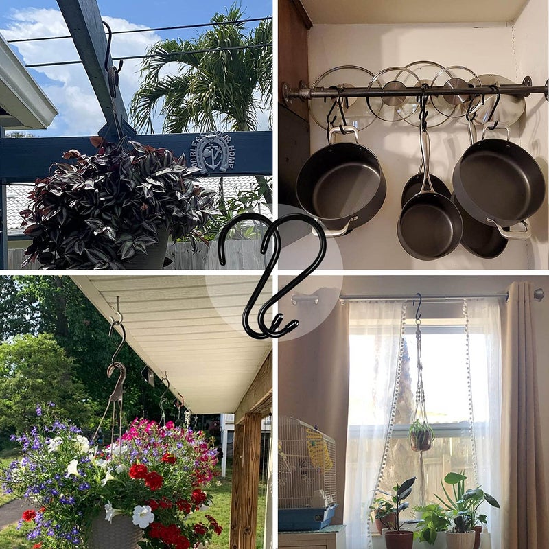 HiGift 6 Inch Large S Hooks for Hanging Plants  Non Slip Vinyl Coated S Hooks Heavy Duty  Metal Black Closet Hanger Hooks for Hanging Plant Jeans Pot Pan Clothes Purses Towel Bags Scarfs- 8 Pack - Image 3